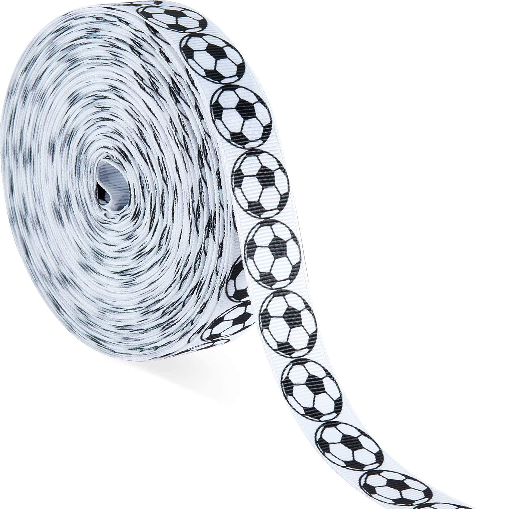 Photo 1 of Boao 1 Pcs Soccer Ribbon 25 Yards Grosgrain Sports Design Grosgrain Ribbon Soccer Pattern Wired for Gift Package Wrapping, Floral Design, DIY Hair Bow, Crafting, Wedding Decoration