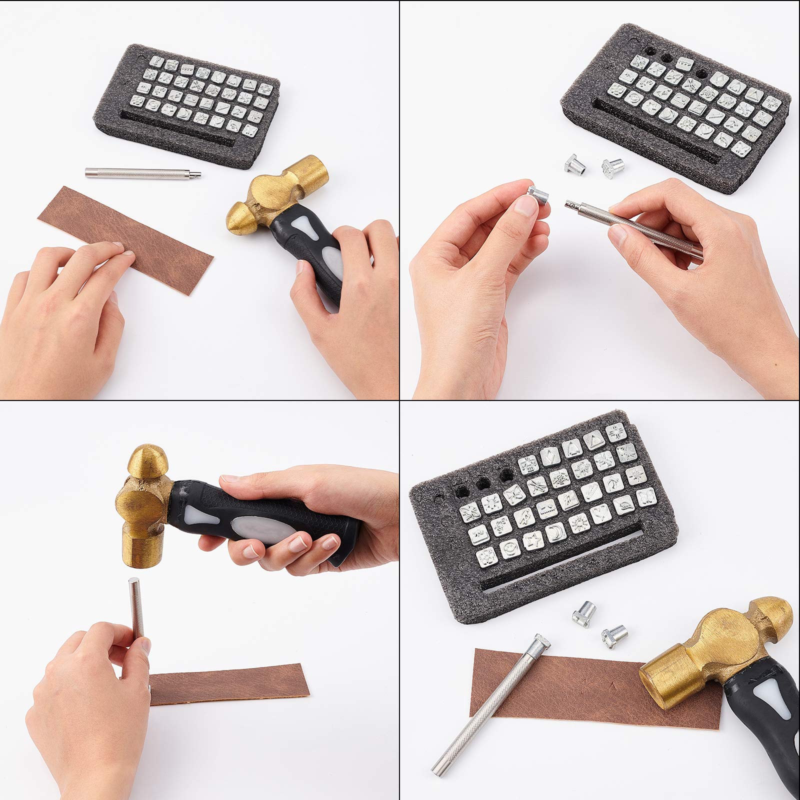 PH PandaHall 32 pcs Stainless Steel Leathercraft Metal Insect Theme Stamps Punch Set Tool with 1 pc Handle for Leather Craft Belt Bag Craft DIY Jewelry Marking