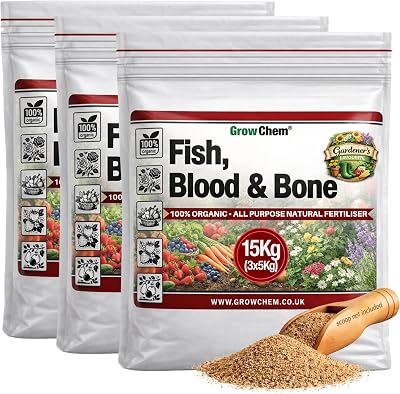 Grow Chem Fish Blood Bone Fertiliser 15Kg 3x5Kg Organic Plant Lawn