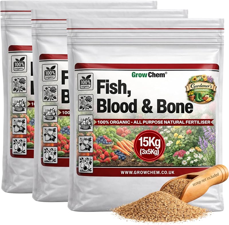 Grow Chem Fish Blood Bone Fertiliser 15Kg 3x5Kg Organic Plant Lawn