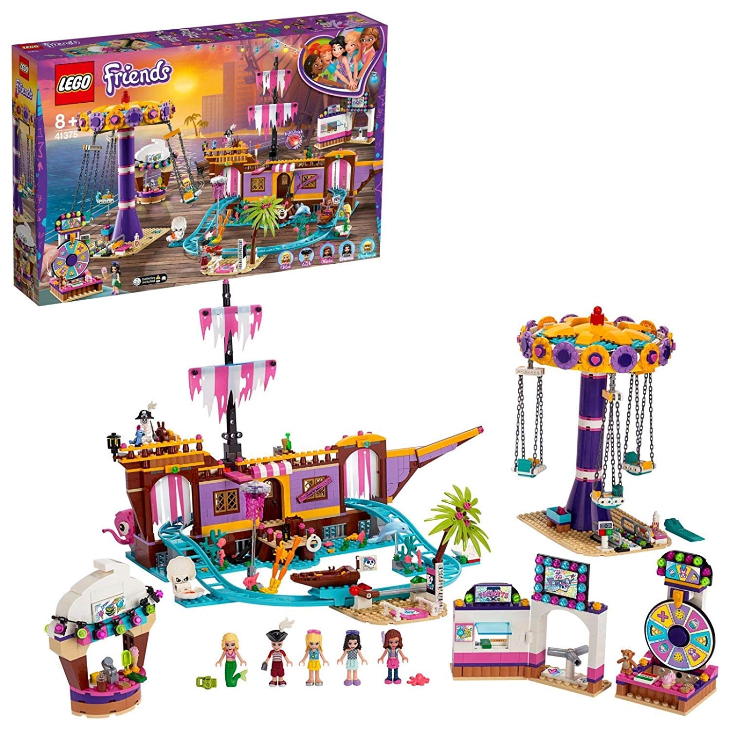 LEGO 41375 Friends Heartlake City Amusement Pier, Park with Pirate Ghost Ship Roller Coaster, Fun Fair Carousel and Olivia Mini Doll
