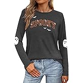 LAZYCHILD Halloween Shirts for Women Spooky Season Long Sleeve Halloween Ghost Graphic Shirt Fall Pumpkin Tops