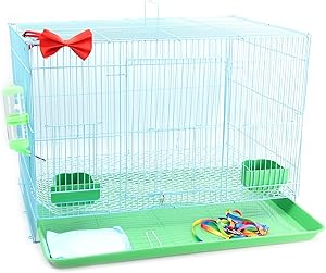 GNB PET Large Rabbit Cage Guinea Pig Cage Chinchilla Cage 23.6L x 16.5W x 15.4H Inches, Folding Pet Cage Deluxe Habitat with Free Water Bottle, Food Bowls, Rabbit Leash, Carabiner Clips, Foot pad