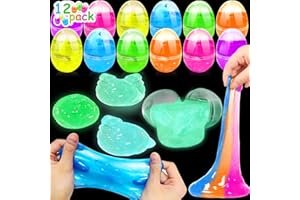 AMENON 12 Pack Easter Eggs Filled with Glow in The Dark Slime Squishies Toys, Slime Eggs Stress Relief Fidget Squeeze Toys for Kids Boys Girls Easter Basket Stuffers Easter Egg Hunt Easter Party Favor Gifts