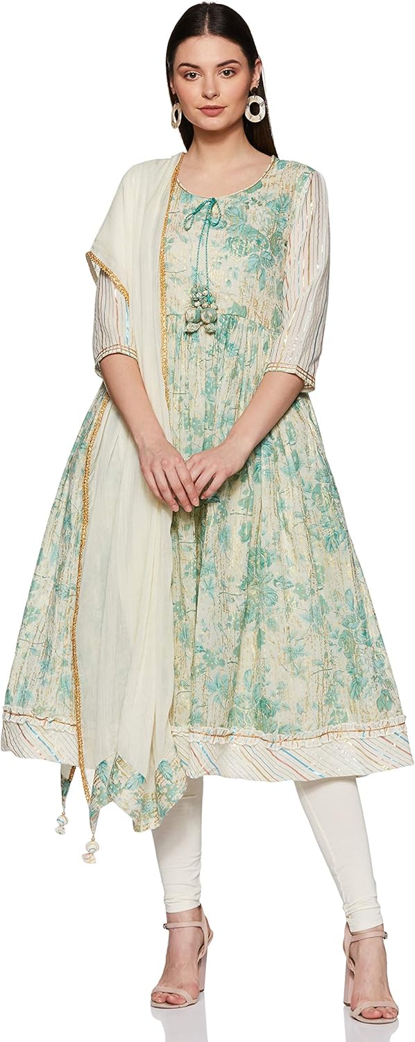 BIBA Women's Synthetic Anarkali Salwar Suit Set Clothing