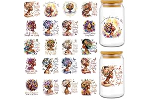 Rngmsi UV DTF Cup Wrap - 20 Pcs Motivational Black Women UV DTF Stickers, Inspirational Affirmation Prayer Themed Waterproof 