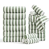 Smuge 18 Pcs Bath Towel Set, Include 6 Bath Towel Sheets, 6 Hand Towels and 6 Washcloths - Highly Absorbent Quick Dry Microfiber,Ultra Soft Bathroom Towel Set with Hanging Loop - Light Green