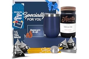 MODERN ELEGANCE Tea Gift Box – Relaxation Gift – 15 Sachets, Honey Straws, Tumbler, Brewing Accessories, Greeting Card (Vanilla Chai)