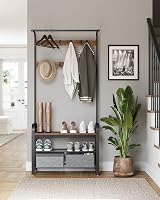 VASAGLE Coat Rack with Shoe Storage Bench 4 in 1 Industrial Rustic Brown view 9