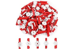 FOIMAS 50pcs Christmas Snowflake Wood Clips Craft Clothspins Snowflake Cloth Pins DIY Photo Pegs Hanging Clips for Christmas Craft Home Decoration Supply