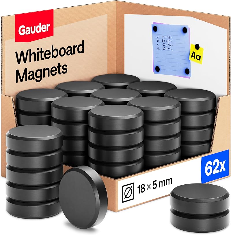 GAUDER Magnets for Whiteboard, Fridge & Notice Board – 62 Pieces 18x5 mm