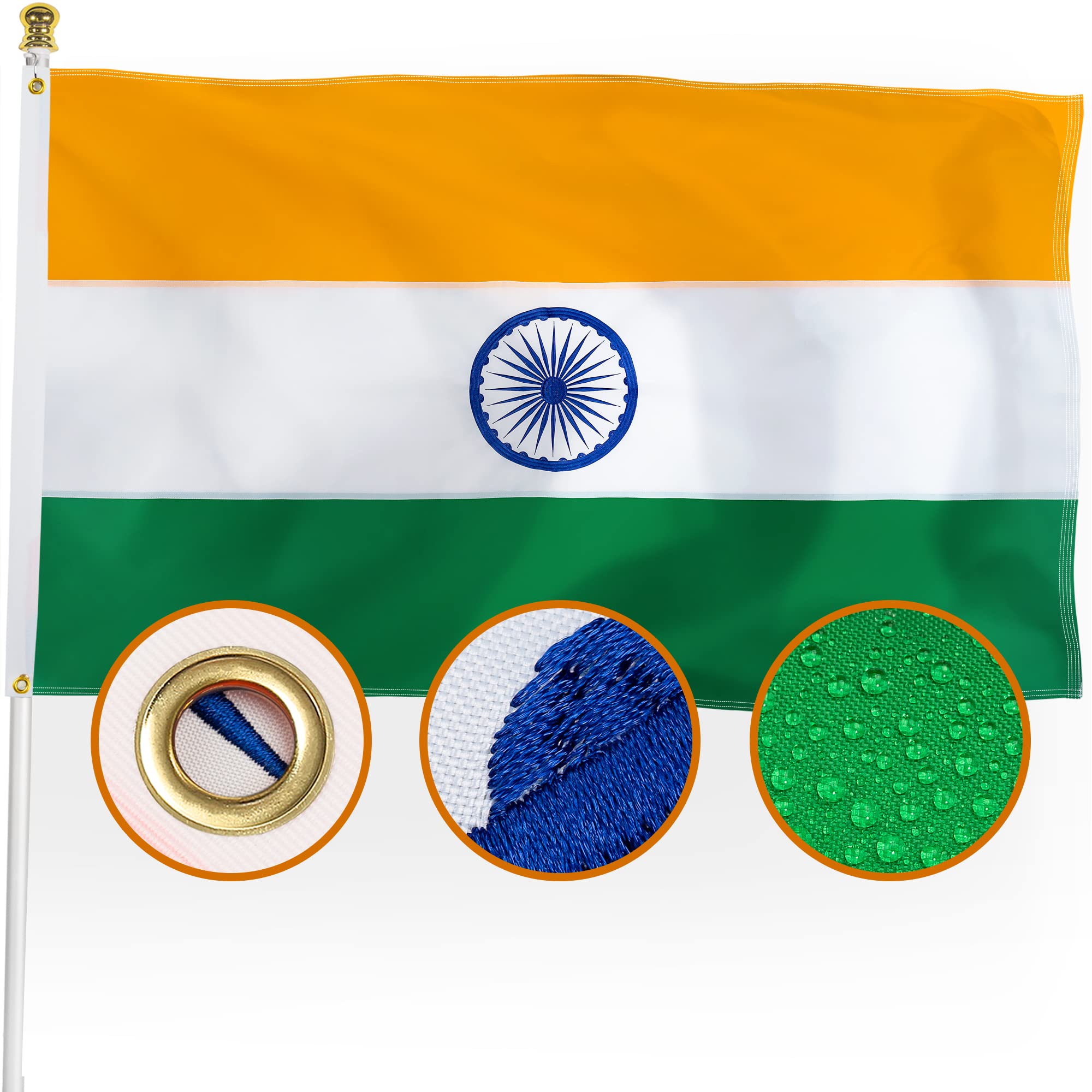 Photo 1 of XIFAN Premium Nylon India Indian Flag 3x5 Outdoor, Double Sided Embroidered Image, Heavy Duty 210D Nylon Indian National Country Flags, with Sewn Stripes/4 Stitch Hemming/Brass Grommets