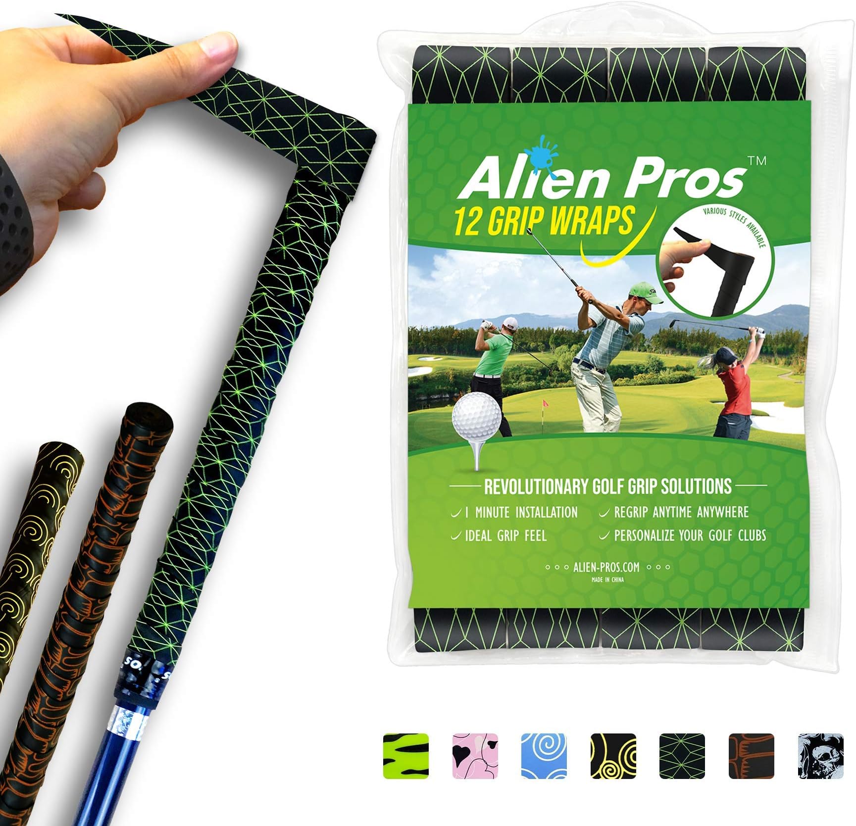 ALIEN PROS Golf Grip Wrapping Tapes - Innovative Golf Club Grip Solution - Enjoy a Fresh New Grip Feel in Less Than 1 Minute