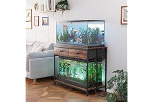 VOWNER 40 Gallon Aquarium Stand with Power Outlet, Metal Frame Fish Tank Stand with Cabinet Storage, Double Turtle Reptile Terrariums Tank Stand, 39.4" L*18.9" W Tabletop, 660LBS Capacity, Brown