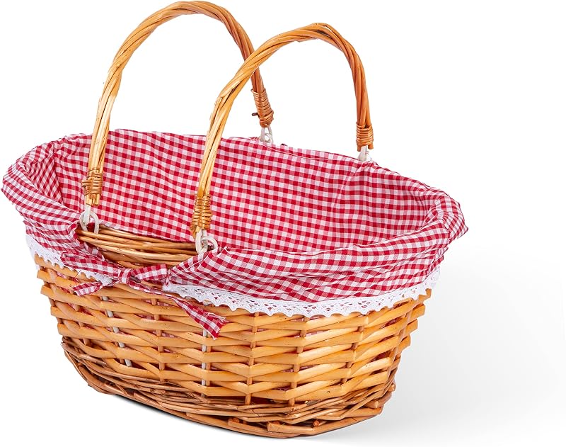 Wickerfield Lightweight Honey Color Wicker Basket with Foldable Handles Large