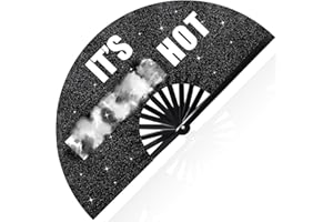 Vercraft 13'' Large Folding Fans for Line Dancing Glitter Large Rave Hand Fan Boots on the Ground Clack Rave Fan for Women for Edm Music Party Decor(Black,Cool)