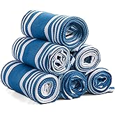 Ashton Sheets American Stripe Kitchen Towels 100% Cotton Pack of 6, Highly Absorbent Quick Drying, Soft Dish Towels 20x30 Inch for Kitchen with Hanging Loop, Hand & Tea Towel - Turquoise & White