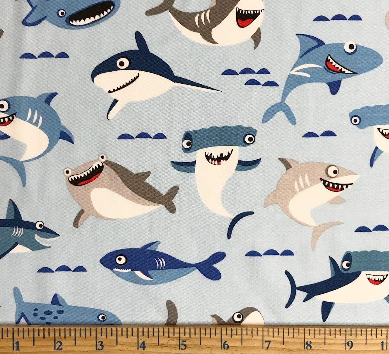 Amazon Com 1 2 Yard Baby Sharks On Light Blue Cotton Fabric