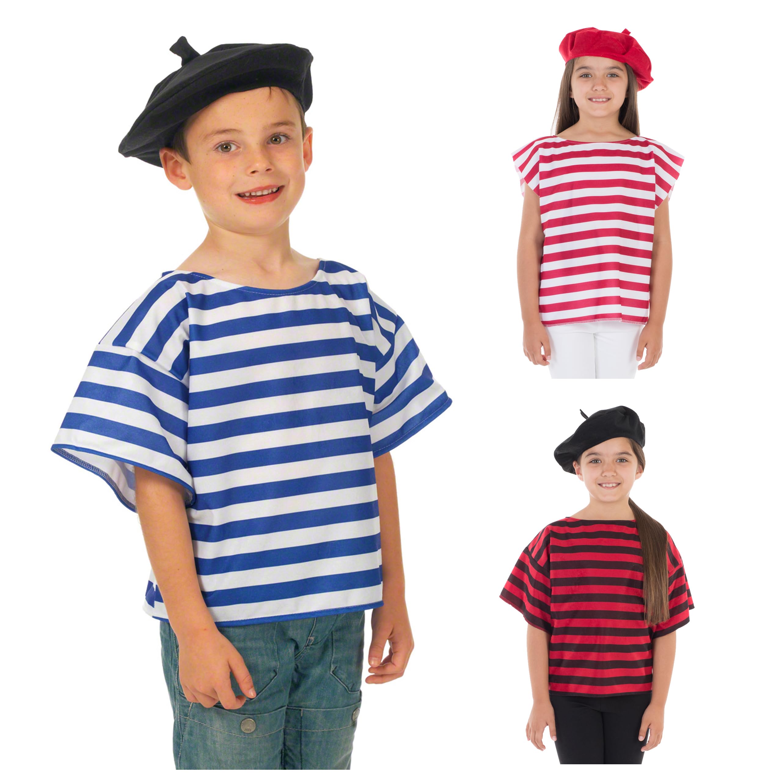 Charlie Crow French T-shirt and Beret Costume for kids. Red & White. 3-8 years.