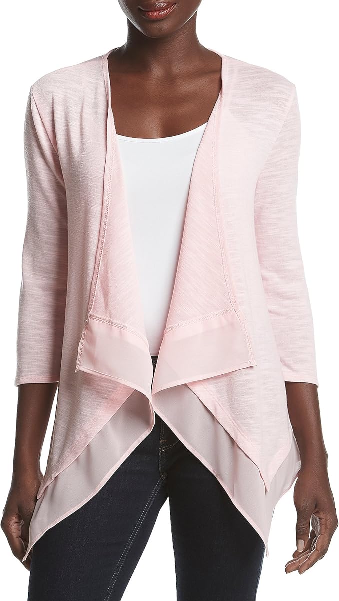 Studio Works Petites' Knit Cardigan With Chiffon Hem French Pink Petite