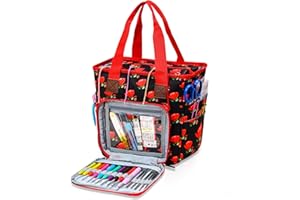 LOOEN Knitting Tote Bag with Yarn Hole, Crochet Yarn Bag Yarn Storage Organizer Tote Bag, Knitting Bag with Hole,Crochet Storage Tote Bag（Dainty Rose）