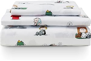 Berkshire Blanket Peanuts® Kids Sheet Set, Twin Size - 3 Pieces, Peanuts® Sleeping Colorized Sheet Scale White, Cute Character Snoopy Printed Soft Microfiber Bed Sheets