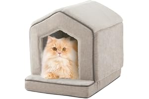 DEBANG HOME Orthopedic Cat Houses for Indoor Cats,Small Dogs,Super Soft Cat Bed Cave,Condos, Cubes,Cat Hideaway,Covered,Cat Bed for Kitty Small Medium Large Pet (Beige, 18" L x 15" W x 17" Th)