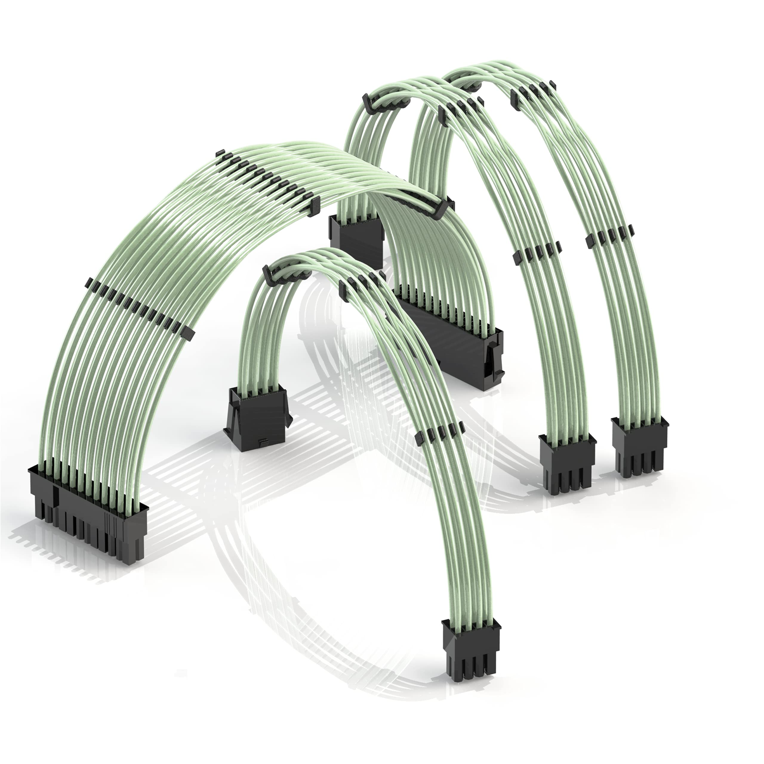 LINKUP - 30cm PSU Cable Extension 18AWG Oxygen Free Copper (OFC) Teflon Jacket Custom Mod GPU PC w/Comb Kit | 1 x 24 P (20+4) | 1 x 8 P (4+4) CPU | 2 x 8 P (6+2) GPU set | 300mm - Green