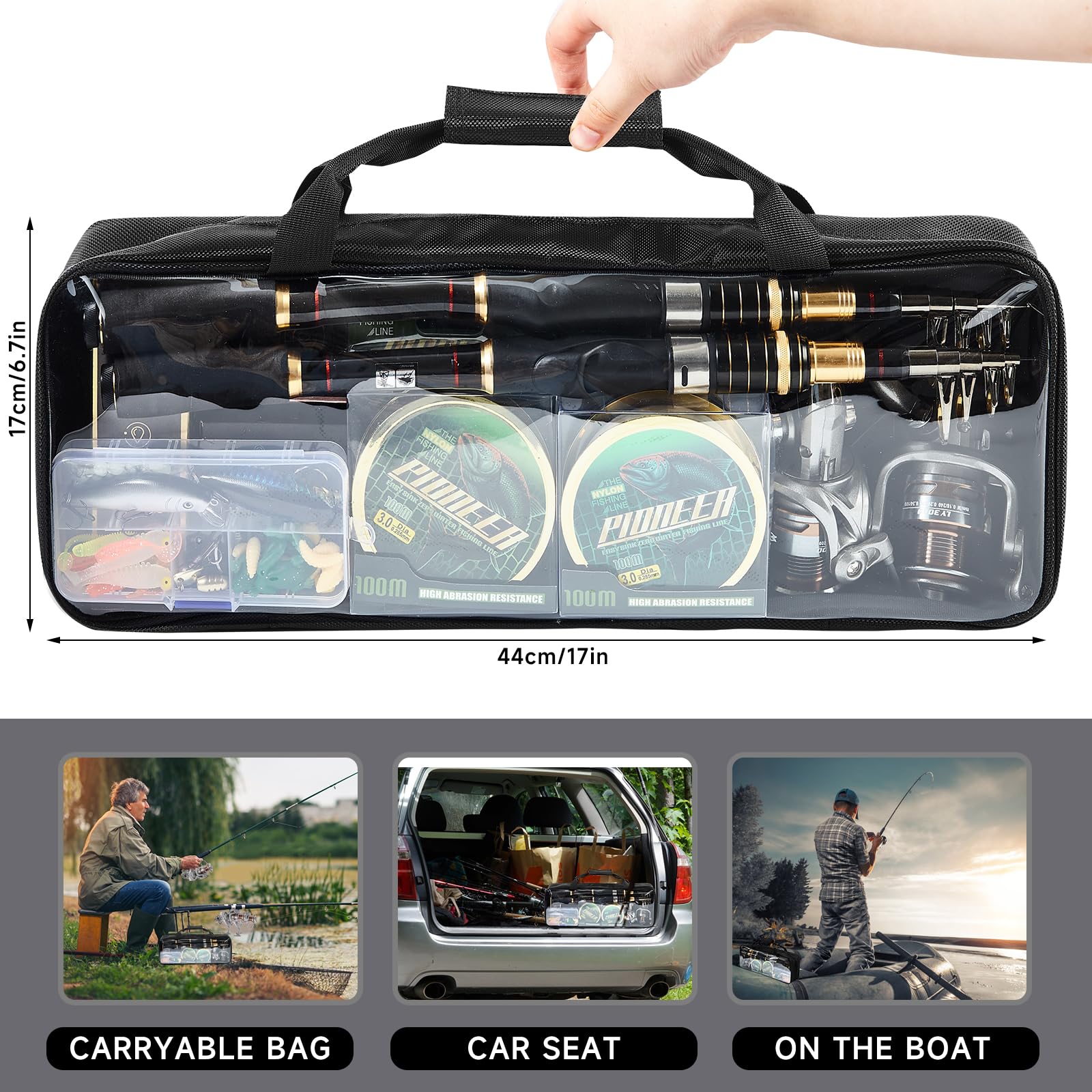 Luyianxi Fishing Rod and Reel Combo - 7.9FT Collapsible Fishing Kits, Carbon Fiber Fishing Pole Spinning Reel Lures Set with Carrier Bag, Fishing Gear for Adults Travel Saltwater Freshwater