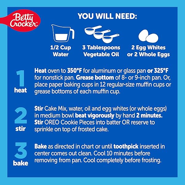 BETTY CROCKER OREO WHITE CAKE MIX, WHITE CAKE BAKING MIX WITH OREO COOKIE PIECES, 9.3 OZ