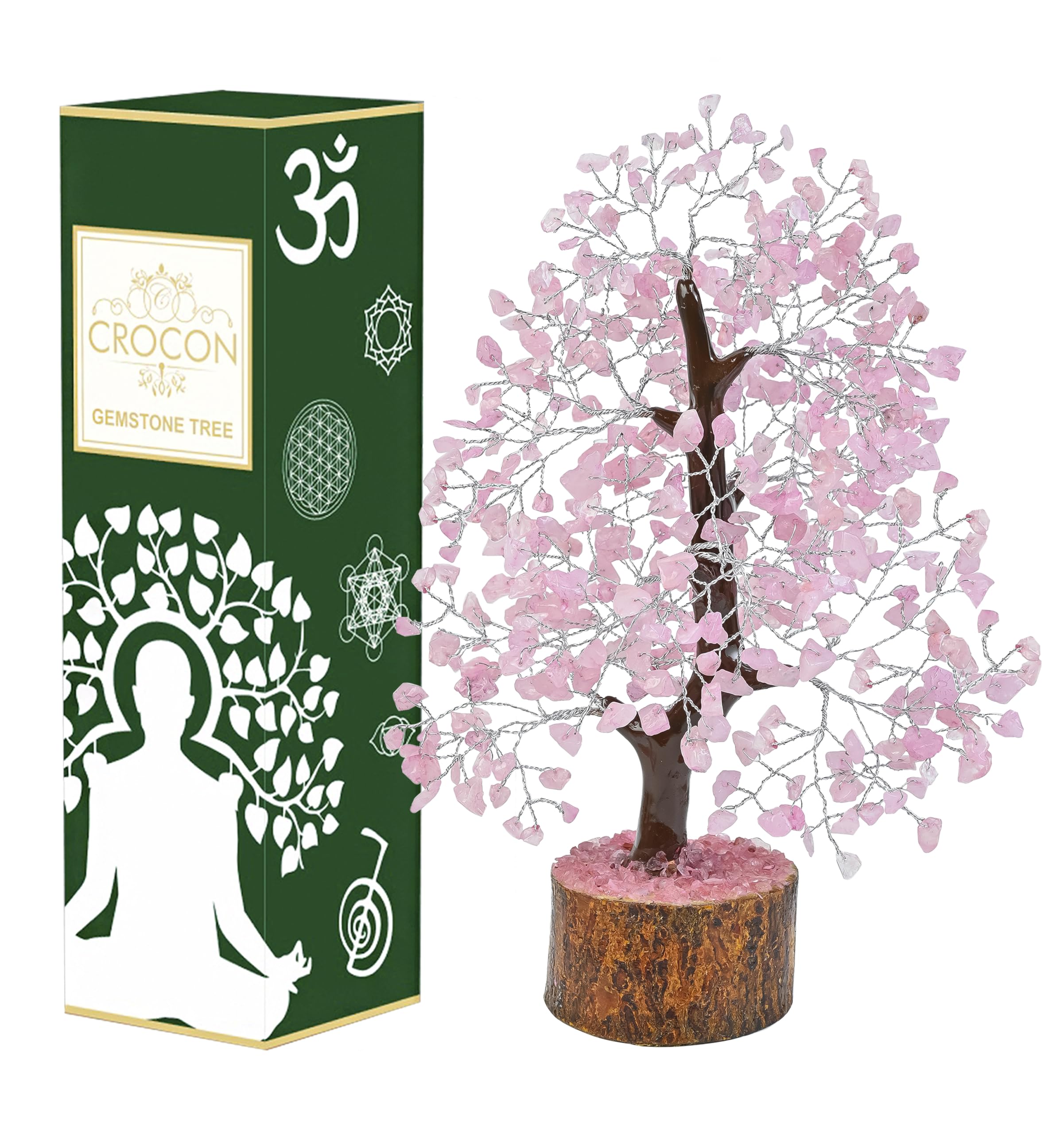 Crocon Rose Quartz Crystal Tree Cute Room Decor & Pink Home Decor Healing crystals Tree of Life Chakra Tree Birthday Gifts for Women Mum Her Sister House warming Gifts unique Spiritual Presents Gift