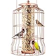 Squirrel Proof Bird Feeder for Outdoors Hanging (Metal Rose Gold) Bird Feeder with 4 Ports, Chew-Proof & Weather Resistant, Backyard Gift
