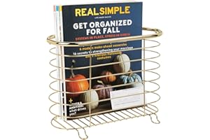 mDesign Steel Magazine Holder Storage Organizer Bin - for Bathroom, Living Room, Home Office Organization - Holds Papers, Books, Files, Folders - Omni Collection - Soft Brass