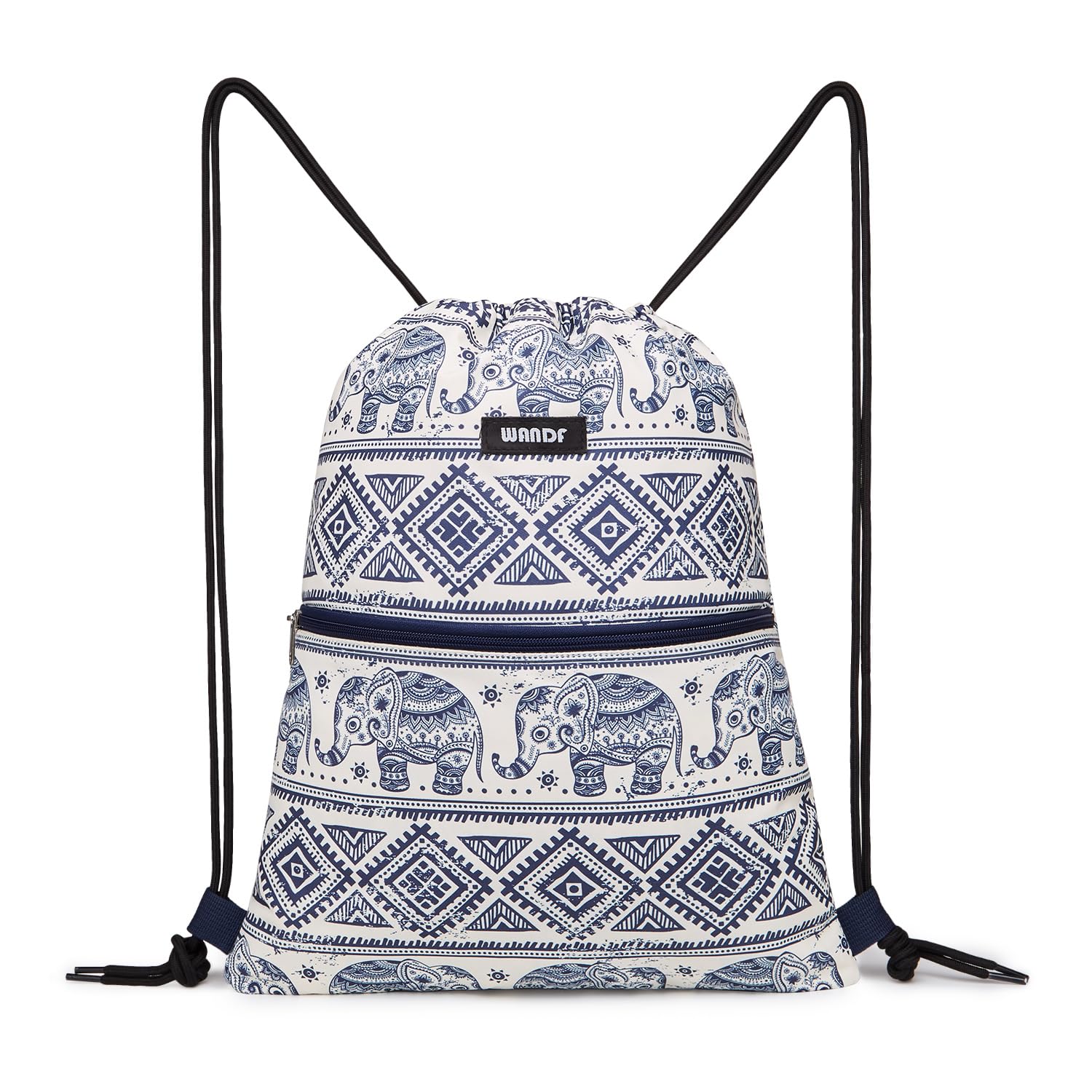 WANDF Drawstring Backpack String Bag Sackpack Cinch Water Resistant Nylon for Gym Shopping Sport Yoga (Blue Elephant) — image 1