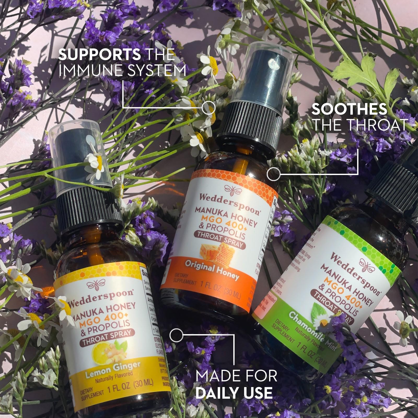 Wedderspoon Propolis and Manuka Honey Throat Spray, Original Honey, 1 Fl Oz (Pack of 1), Sore Throat Relief, Natural Immune Support