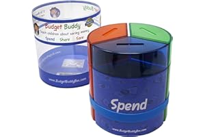 TEACHER'S CHOICE Save Spend Share Money Jar | Three-Part Money Tin Teaches Kids Financial Management - Deposit Coins and Bills