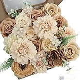 LELEE Artificial Flowers Combo Set Silk Flowers Fake Rose Leaf Box with Stems for DIY Wedding Bouquets Centerpieces Floral Arrangements Baby Shower Party Home Decor(Brown & Nude Color)