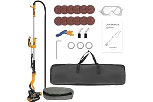 POPBULL Electric Drywall Sander (1050W) With Vacuum, Heavy Duty Drywall Sander,5 Variable Speed 1000-2100RPM,Foldable & Extendable Handle,LED Light,12pcs Sanding Discs,Wood Floor etc