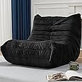 Hobestluk Bean Bag Chairs for Adults Giant BeanBag Chair Sofa Memory Foam Bean Bag Chair Faux Fur Fireside Bean Bags Big Lazy Sofa for Living Room Bedroom Dorm Office (Black Plush)