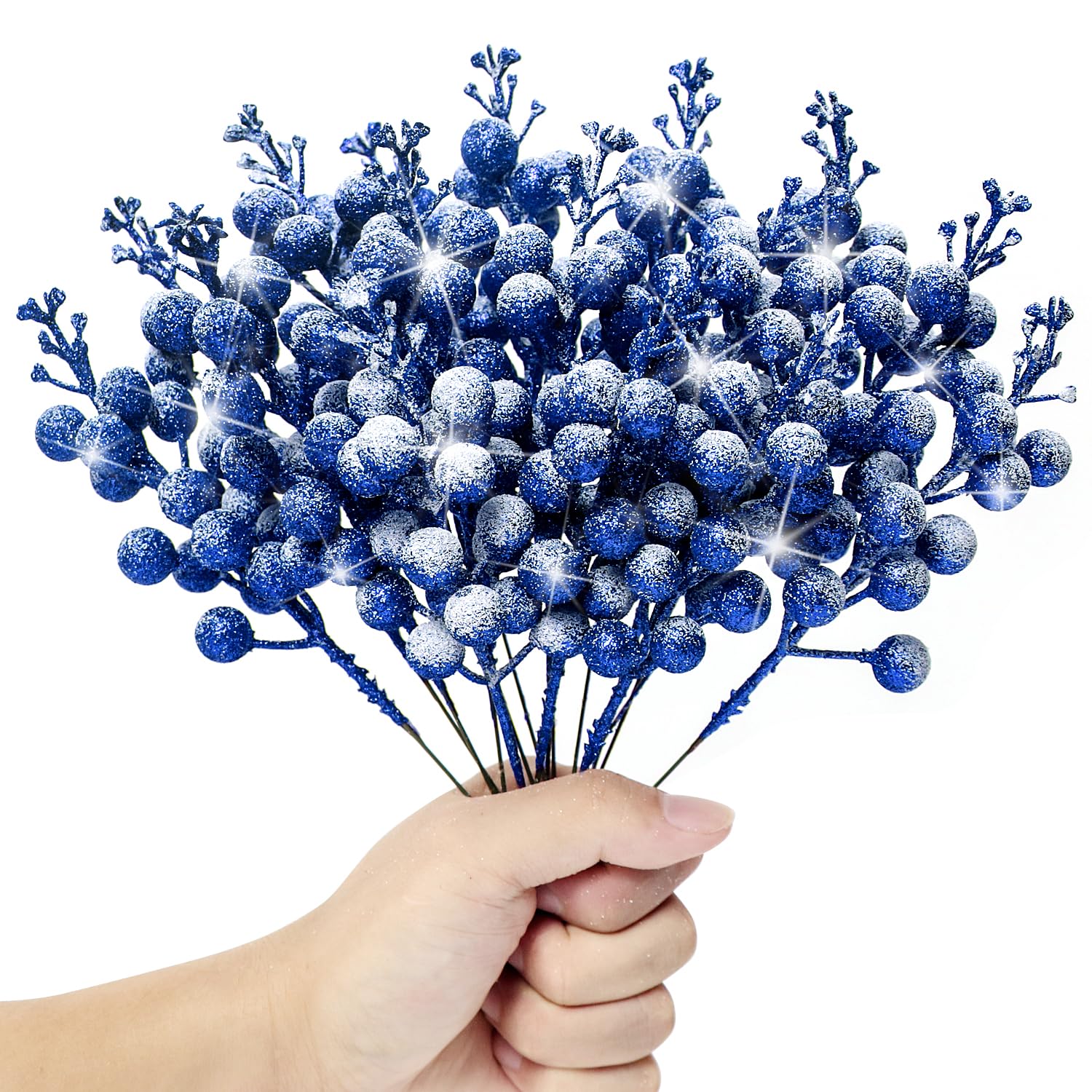 Photo 1 of **missing pieces unknown**16 Pieces Artificial Glitter Berries Stems, 8-Inch Frosted Christmas Picks Berry Sprays Twig Glitter Holly Berry Branches for Xmas Tree Fillers Ornaments, Wreath, Crafts, Home Holiday Decor (Blue)