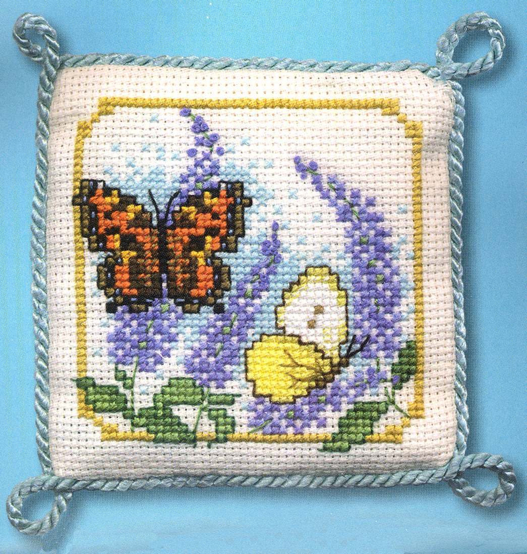 Butterflies & Buddleia Counted Cross Stitch Pin Cushion Kit by Textile Heritage