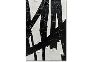 NANKAI Art Hand-Painted Black and White Minimalist Oil Painting Modern Abstract Art 45x30 inch Large Home Wall Decorative Art Oil Painting