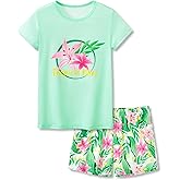 Topgal Summer Pajamas for Little/Big Girls – Swirl Tie Dye Butterfly Design Kids' Short Sleeves & Shorts PJS Size 6-18