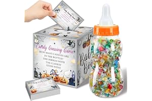 Glenmal 52 Pcs Baby Shower Games Gift Sets Large Baby Bottle for Shower Game Guess How Many Candies Decorations for Gender Reveal(Halloween Little Boo)