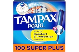 Tampax Pearl Tampons for Women, with LeakGuard Braid, Super Plus Absorbency, Unscented, 100 Count (2 Packs of 50)