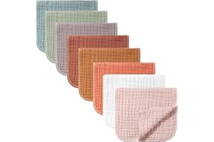 Remagr 8 Packs Muslin Burp Cloths 6 Layers Unisex Baby Items Absorbent Burp Rags Colorful Muslin Washcloths for Baby Plain Soft Cotton Cloth for Babies Girls Boys, 10 x 20 Inch (Classic Colors)