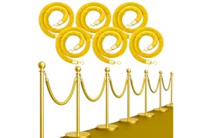 CHAMBRIDGE 6PCS Gold Stanchion Rope 5FT — Golden Thick VIP Ropes for Events Crowd Control & Event Decor Elegant Safety Divider for Parties Weddings Red Carpet Business Entrances