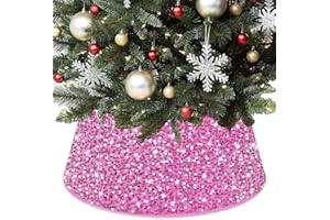 PATYDEST Pink Christmas Tree Collar Sequin Trees Collars Christmass Trees Base Cover Pink Tree Collar for 6ft Trees Skirt Velvet Tree Collars for Pencil Christmas New Year Decorations