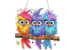 SENQAO Christmas Diamond Art Hanging Kits for Adults Kids, Parrot Diamond Art Suncatchers, 5D Special Shape Diamond Painting 