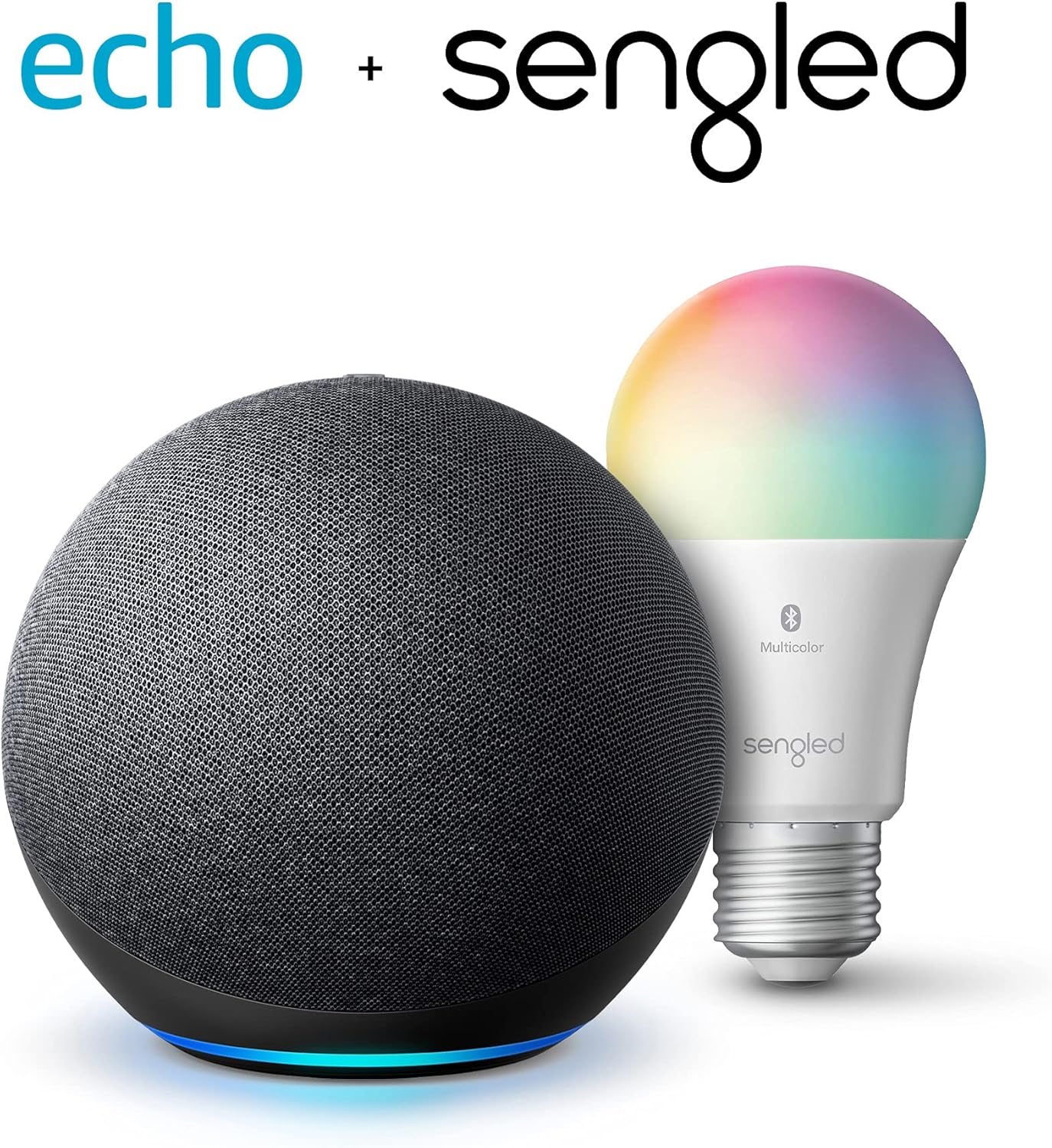 Echo (4th Gen) | With premium sound, smart home hub, and Alexa | Charcoal with Sengled Bluetooth Color bulb